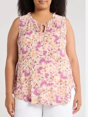 Bobeau Shirred Shoulder Shell Sleeveless Top NWT Plus Size 1X